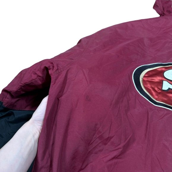Vtg 90’s San Francisco 49ers Logo 7 Game Day Puffer Jacket Hood Sz M‎ Black/Red - Picture 15 of 16